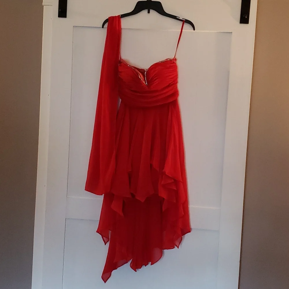 Red Strapless High Low Formal Dress - Picture 1 of 4